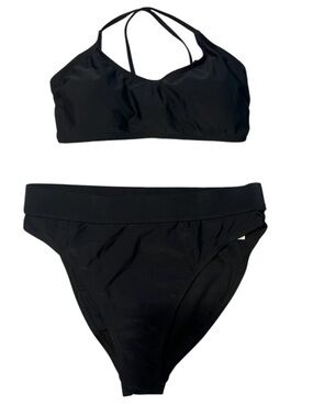 Women’s Black Strappy Bikini Set-Classic High Waist Two-Piece Swimwear NWT